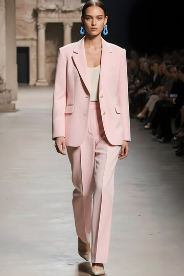 Rose Cranté Revers 2 pièces Femmes Costumes avec Manche